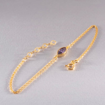 Bezel Marquise Cut Amethyst Bracelet 14K Solid Gold, February Birthstone Jewelry Queen Jewelry Bracelet