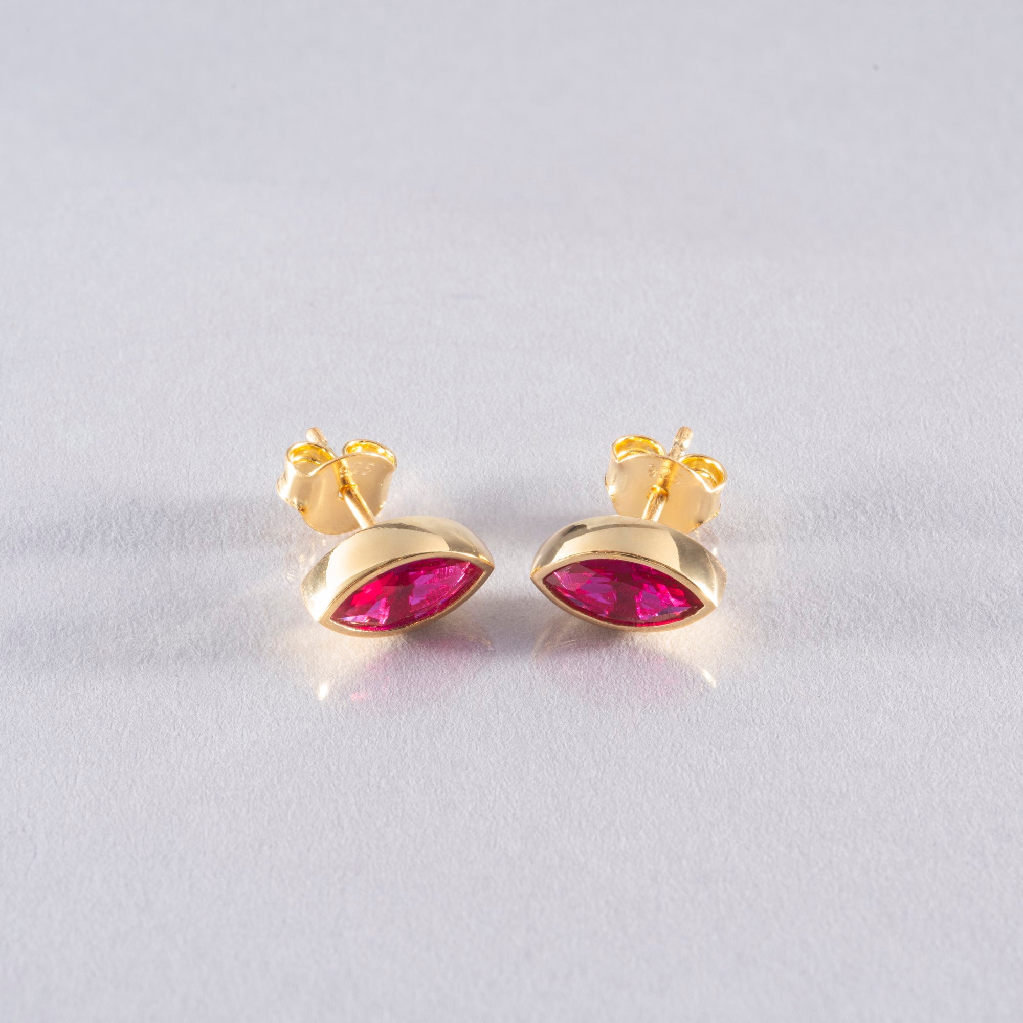Ruby Stud Earrings Bezel Marquise Cut in 14K Solid Gold, July Birthstone Jewelry Queen Jewelry Earrings