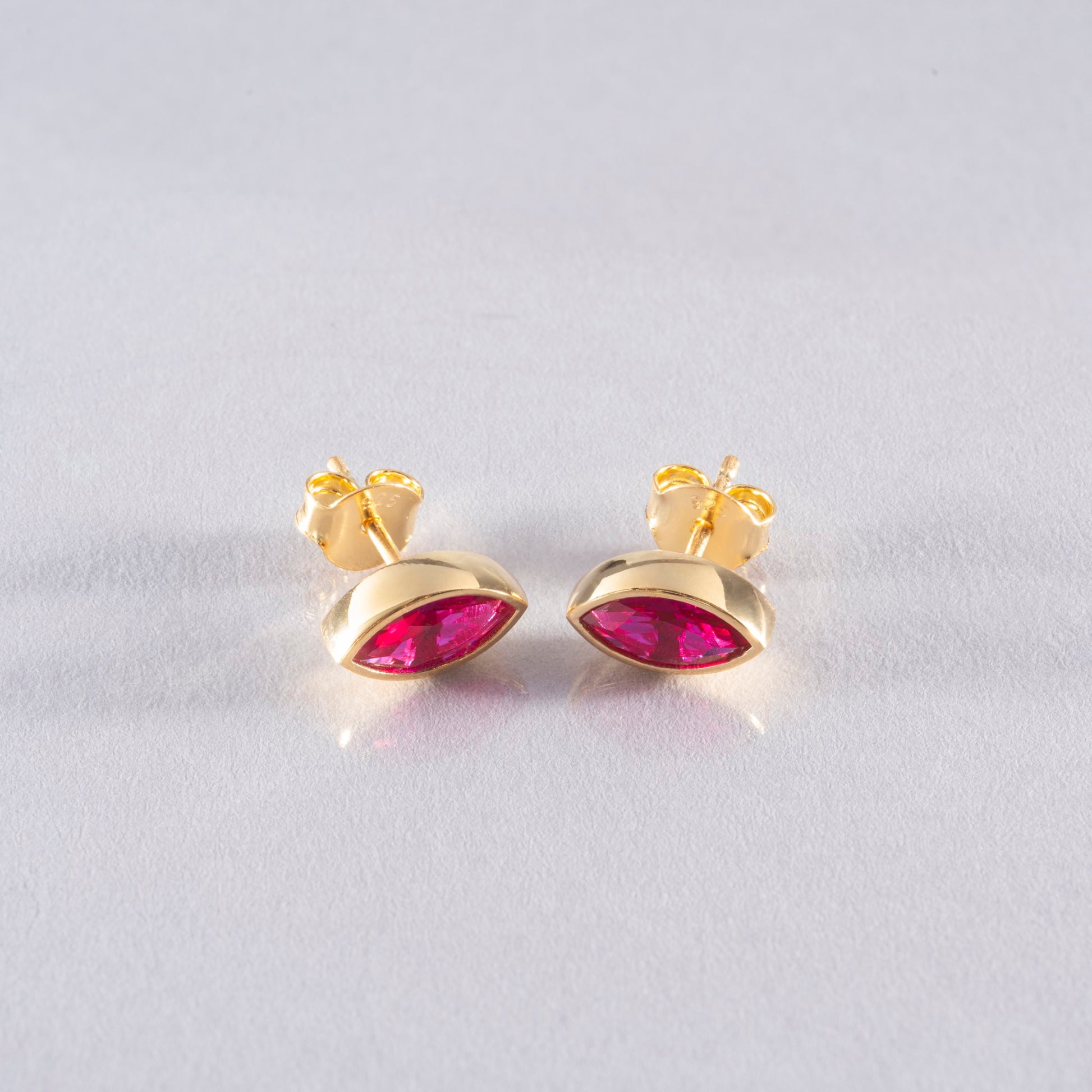 Ruby Stud Earrings Bezel Marquise Cut in 14K Solid Gold, July Birthstone Jewelry Queen Jewelry Earrings