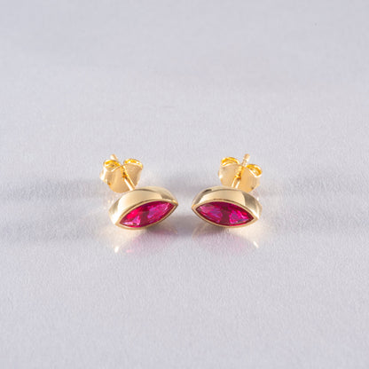 Ruby Stud Earrings Bezel Marquise Cut in 14K Solid Gold, July Birthstone Jewelry Queen Jewelry Earrings