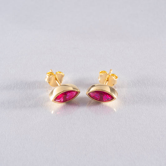 Ruby Stud Earrings Bezel Marquise Cut in 14K Solid Gold, July Birthstone Jewelry Queen Jewelry Earrings