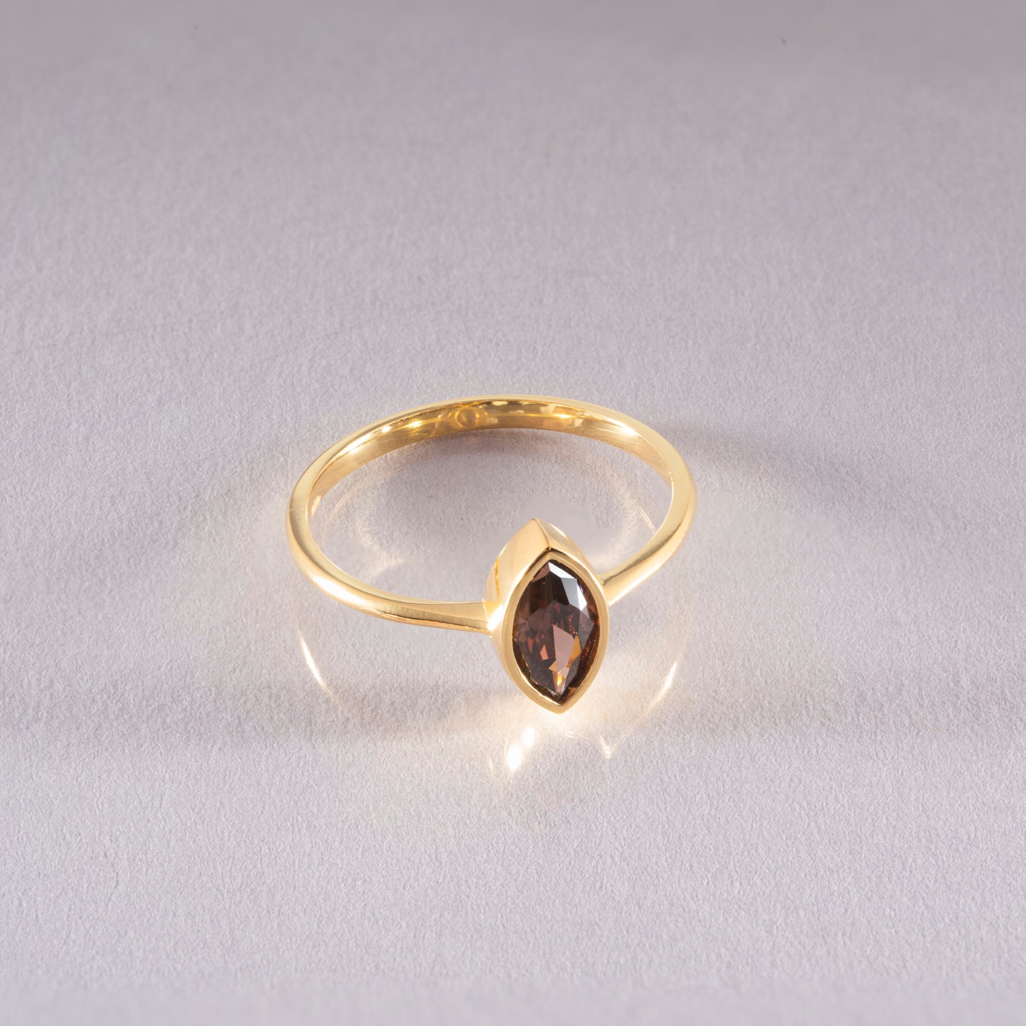 Smoky Quartz Ring Bezel Marquise Cut in 14K Solid Gold, Birthstone Jewelry Queen Jewelry Rings
