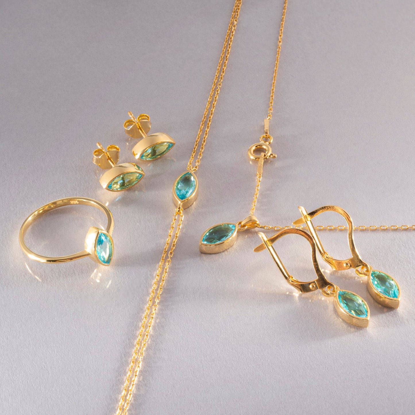Aquamarine Dangle Earrings Bezel Marquise Cut in 14K Solid Gold, March Birthstone Jewelry Queen Jewelry Earrings
