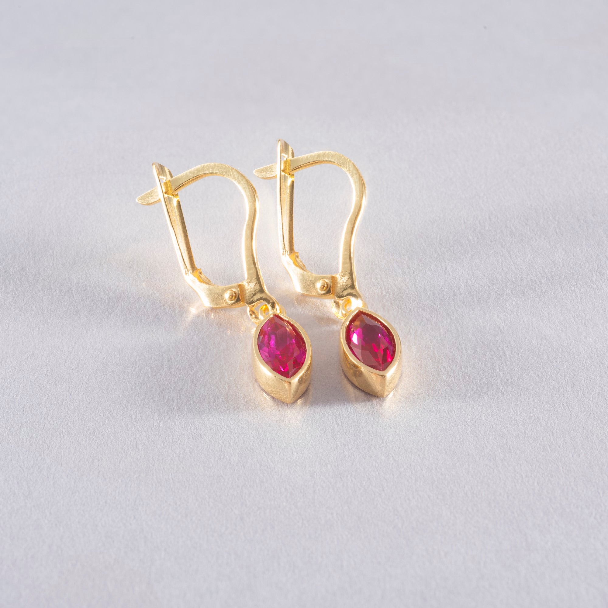 Ruby Dangle Earrings Bezel Marquise Cut in 14K Solid Gold, July Birthstone Jewelry Queen Jewelry Earrings