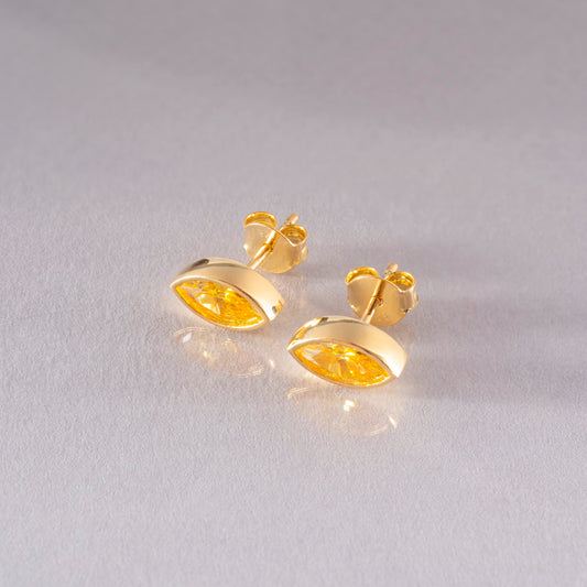 Yellow Topaz Stud Earrings Bezel Marquise Cut in 14K Solid Gold, Birthstone Jewelry Queen Jewelry Earrings