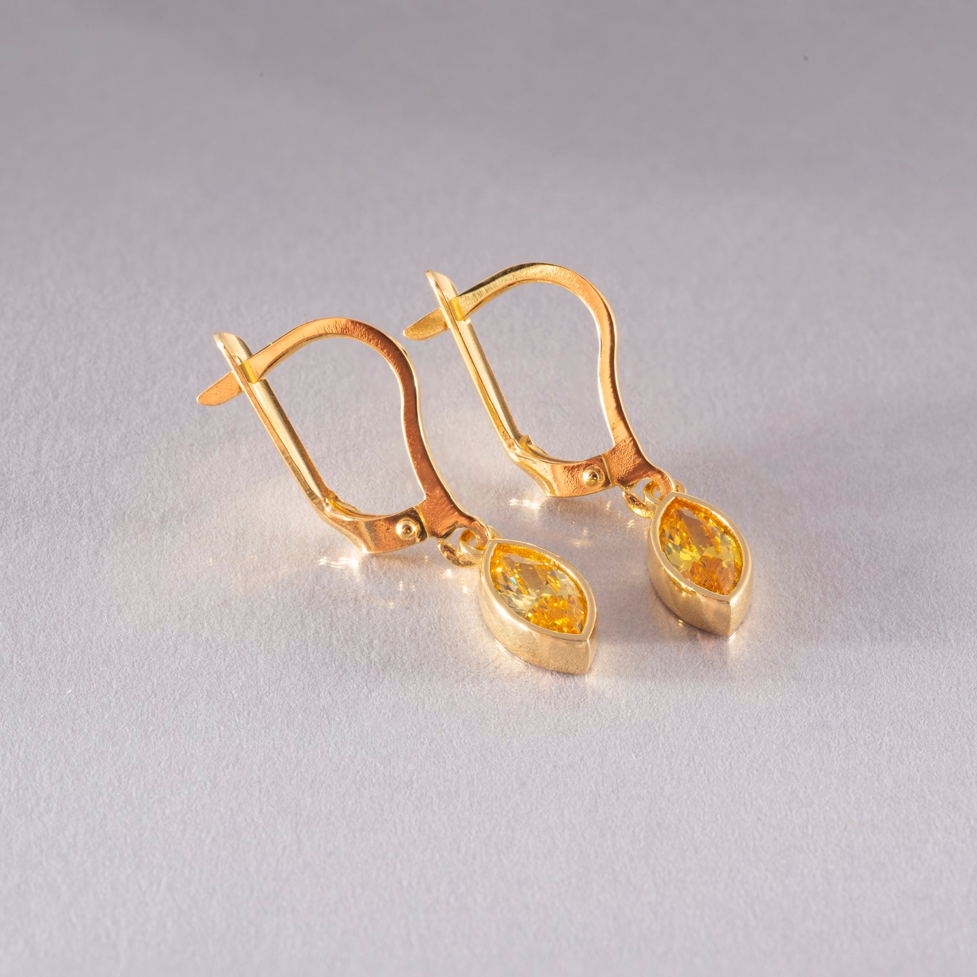 Yellow Topaz Dangle earrings Bezel Marquise Cut in 14K Solid Gold, Birthstone Minimalist Jewelry Queen Jewelry Earrings