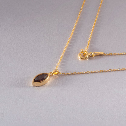 Marquise Cut Smoky Quartz Bezel Necklace 14K Solid Gold, Birthstone Pendant Queen Jewelry Necklace