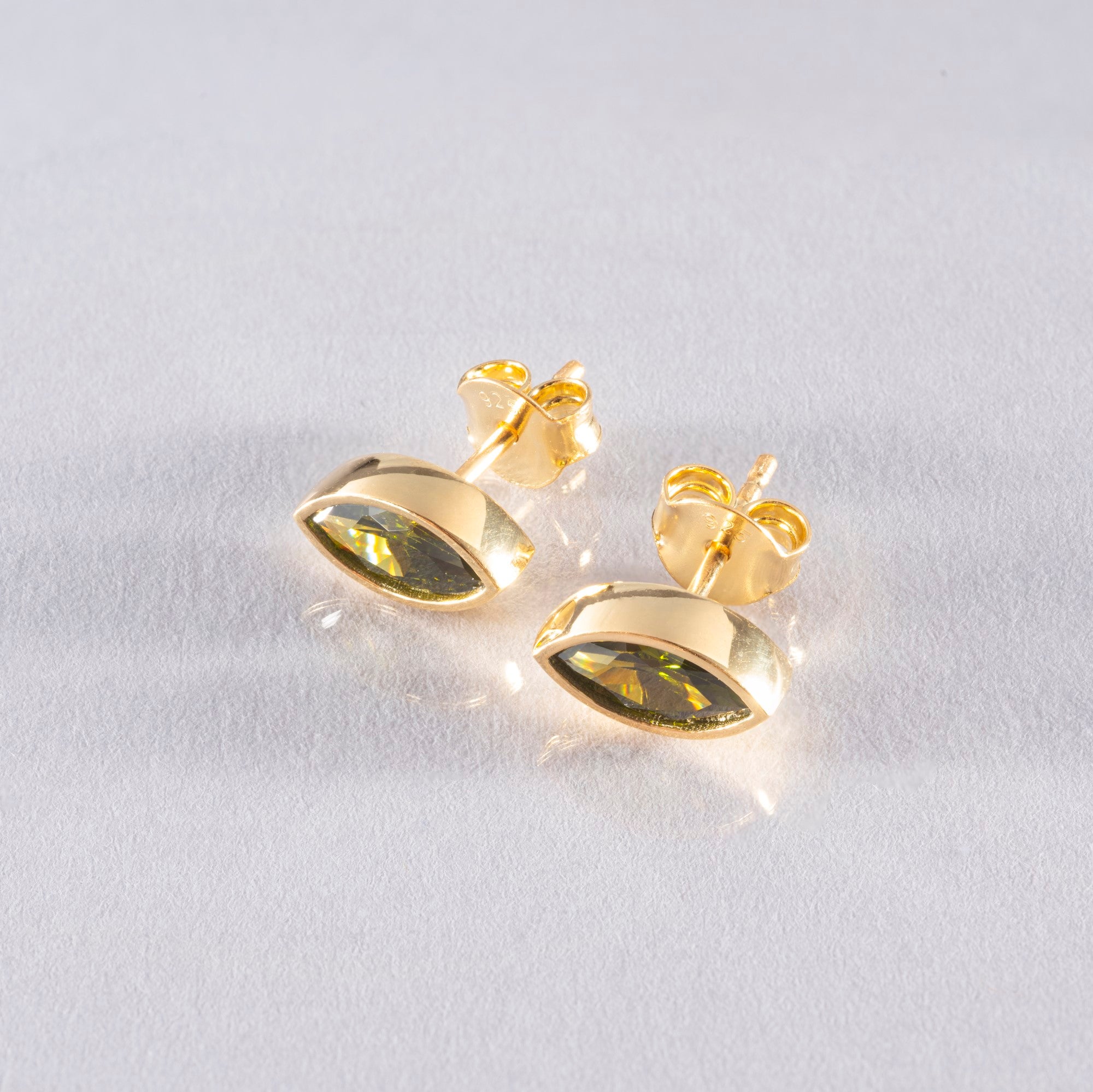 Peridot Stud Earrings Bezel Marquise Cut in 14K Solid Gold, August Birthstone Jewelry Queen Jewelry Earrings