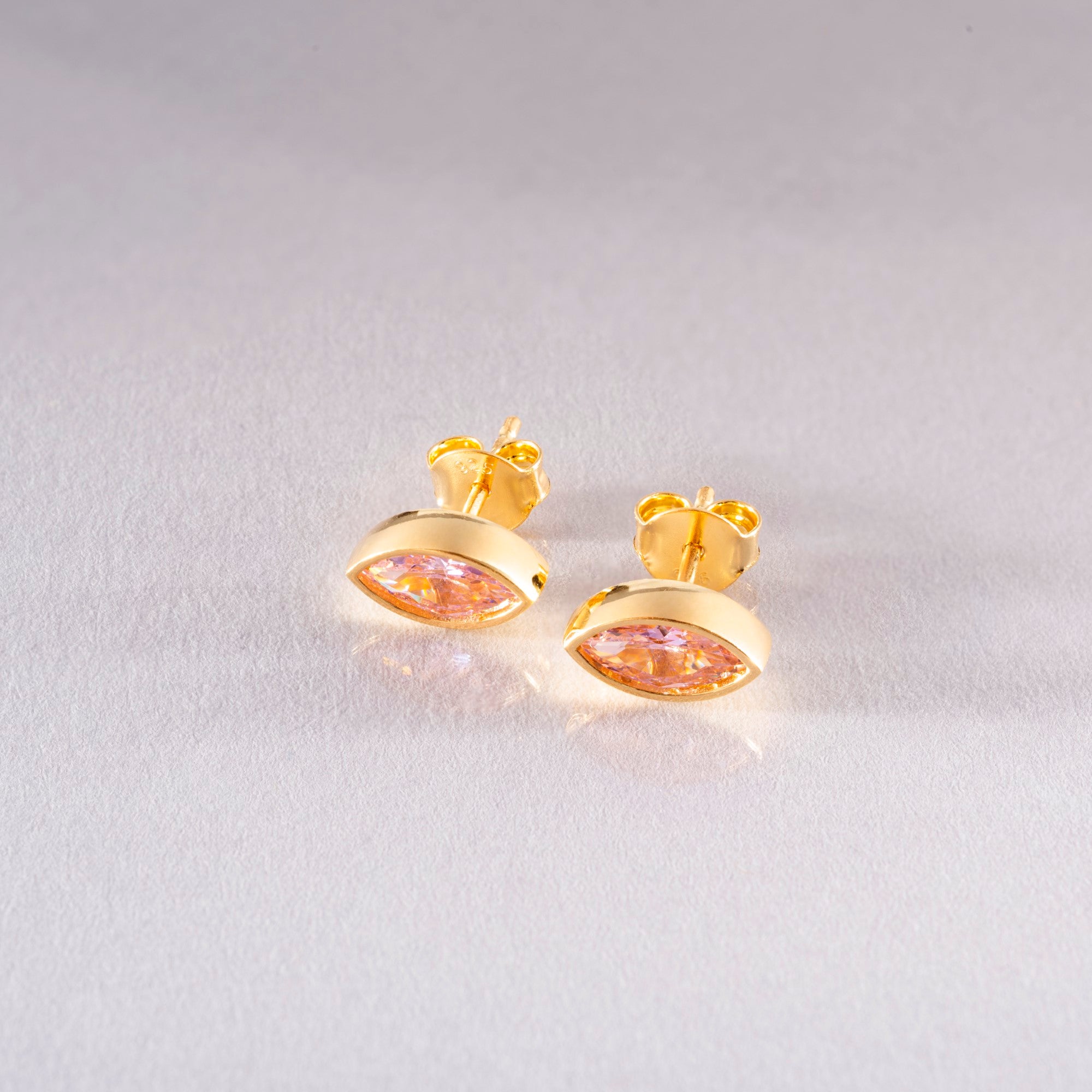 Pink Tourmaline Stud Earrings Bezel Marquise Cut in 14K Solid Gold, October Birthstone Jewelry Queen Jewelry Earrings