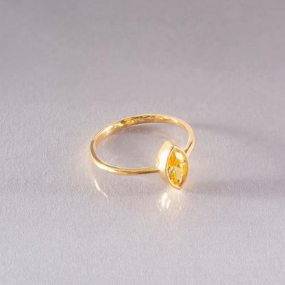 Yellow Topaz Ring Bezel Marquise Cut in 14K Solid Gold, Birthstone Jewelry Queen Jewelry Rings