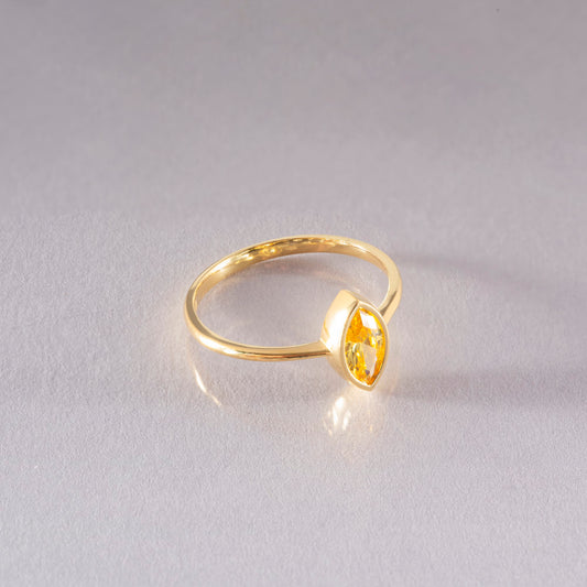 Yellow Topaz Ring Bezel Marquise Cut in 14K Solid Gold, Birthstone Jewelry Queen Jewelry Rings