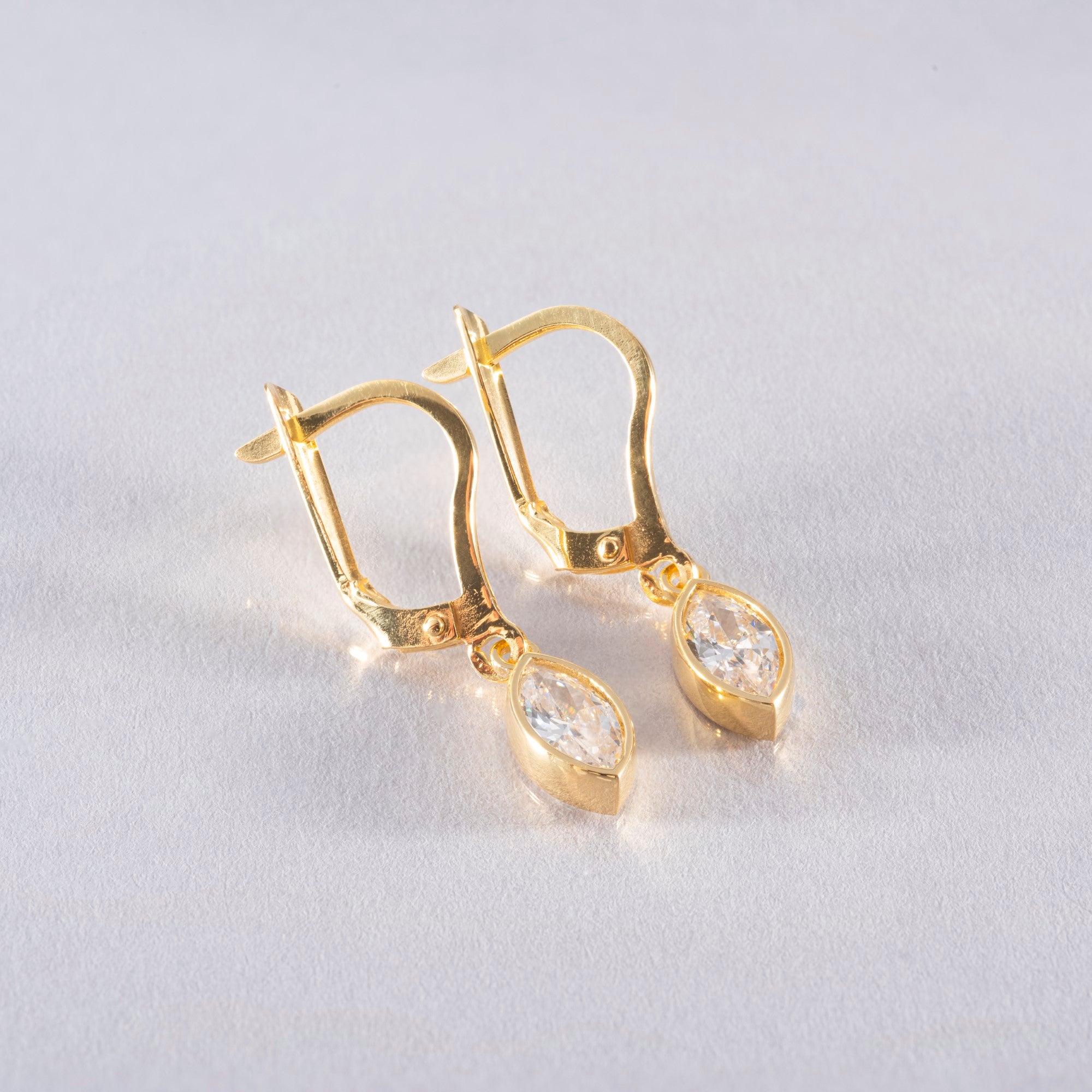 White Topaz Dangle Earrings Bezel Marquise Cut in 14K Solid Gold, April Birthstone Jewelry Queen Jewelry Earrings