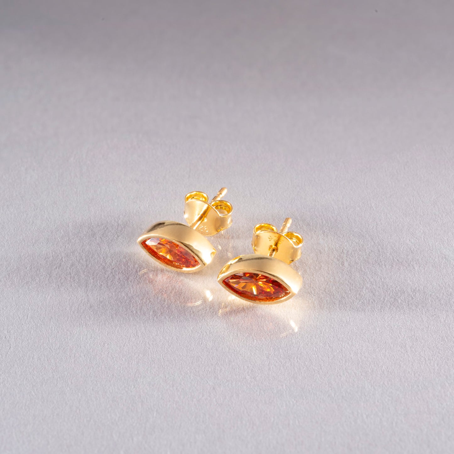 Citrine Stud Earrings Bezel Marquise Cut in 14K Solid Gold, November Birthstone Jewelry Queen Jewelry Earrings