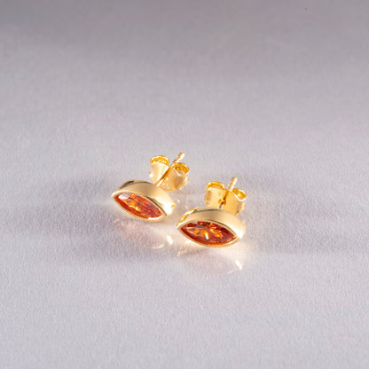 Citrine Stud Earrings Bezel Marquise Cut in 14K Solid Gold, November Birthstone Jewelry Queen Jewelry Earrings