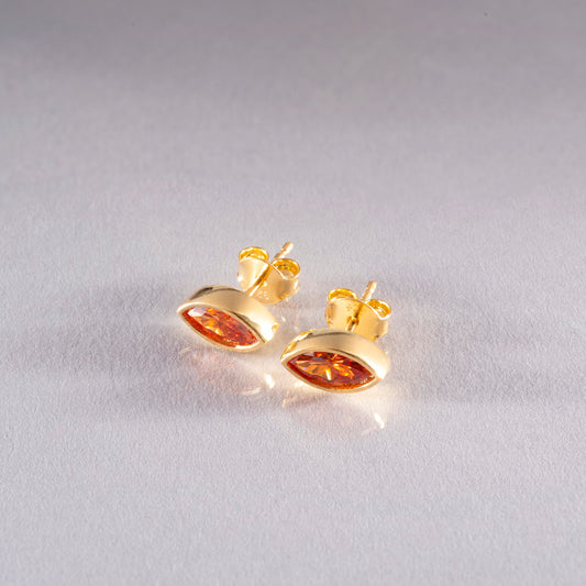 Citrine Stud Earrings Bezel Marquise Cut in 14K Solid Gold, November Birthstone Jewelry Queen Jewelry Earrings