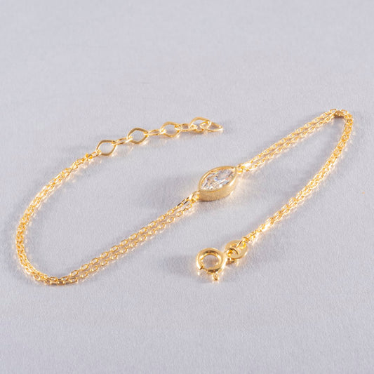 Bezel Marquise Cut White Topaz Bracelet 10K/14K Solid Gold, April Birthstone Jewelry