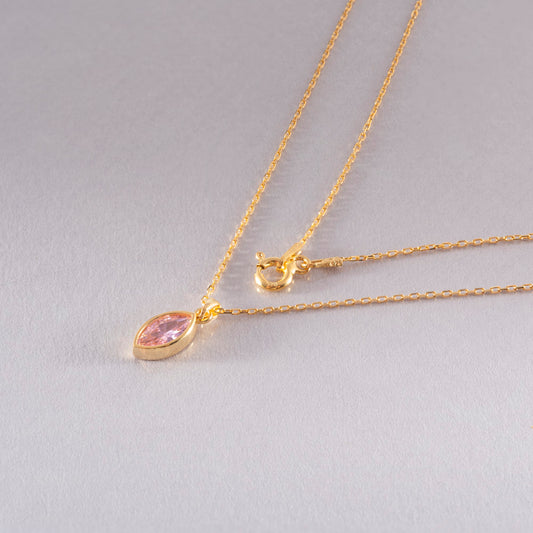 Marquise Cut Pink Tourmaline Bezel Necklace 14K Solid Gold, October Birthstone Pendant Queen Jewelry Necklace