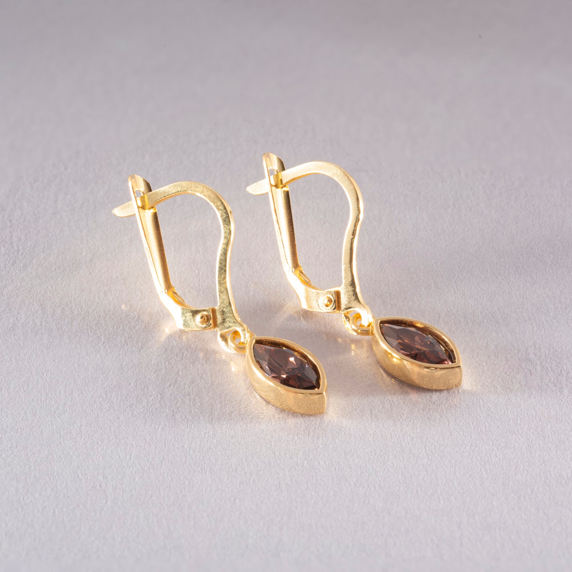 Smoky Quartz Dangle Earrings Bezel Marquise Cut in 14K Solid Gold, Birthstone Minimalist Jewelry Queen Jewelry Earrings