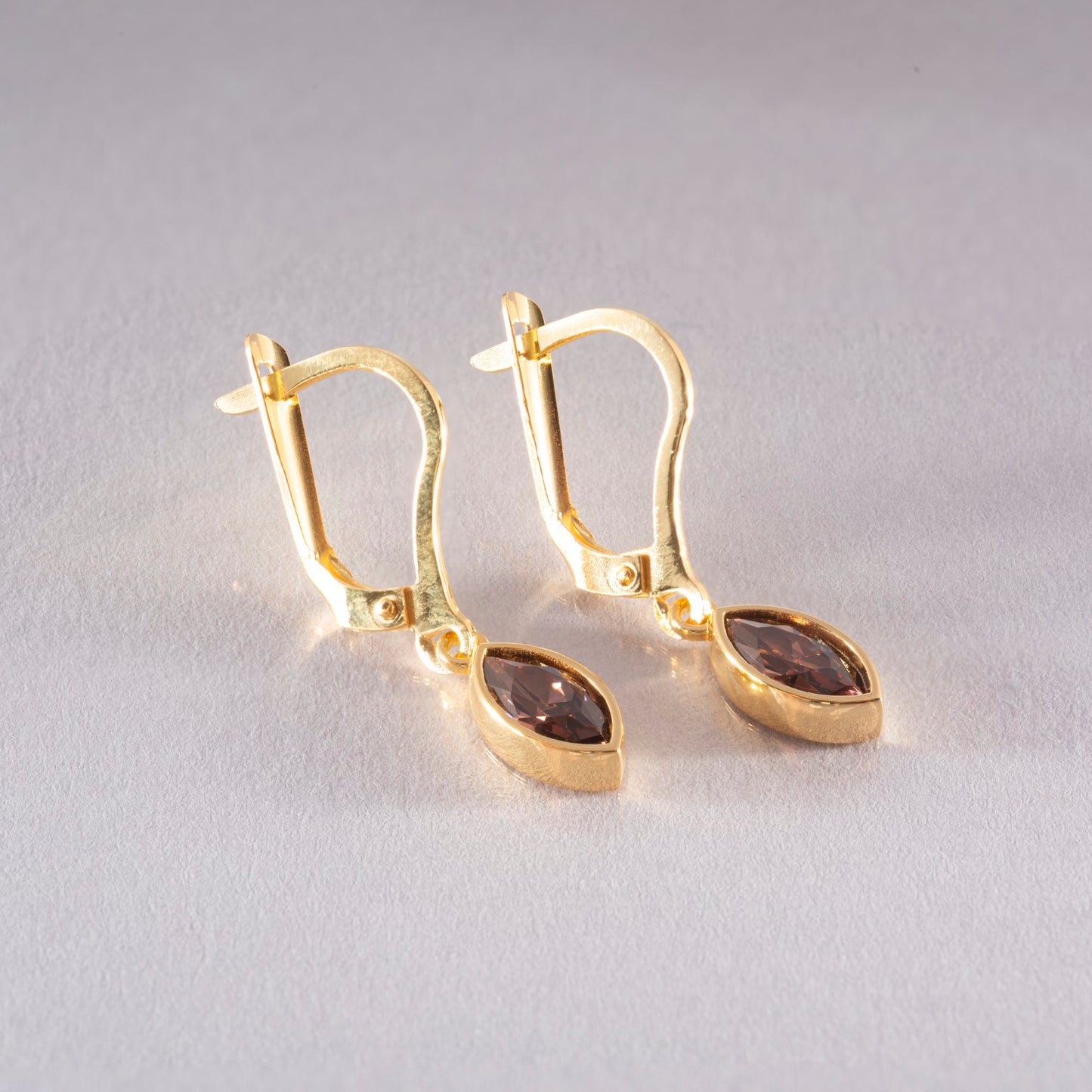Smoky Quartz Dangle Earrings Bezel Marquise Cut in 14K Solid Gold, Birthstone Minimalist Jewelry Queen Jewelry Earrings