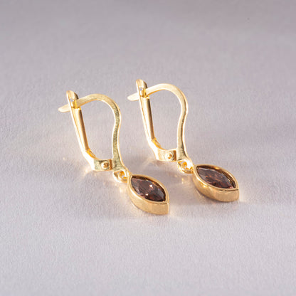 Smoky Quartz Dangle Earrings Bezel Marquise Cut in 14K Solid Gold, Birthstone Minimalist Jewelry Queen Jewelry Earrings