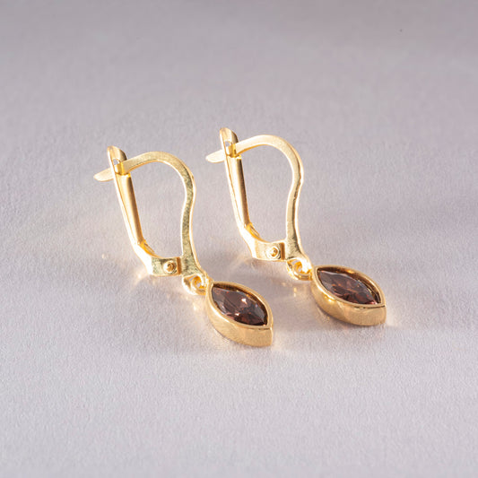 Smoky Quartz Dangle Earrings Bezel Marquise Cut in 14K Solid Gold, Birthstone Minimalist Jewelry Queen Jewelry Earrings