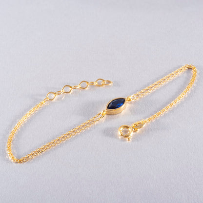 Bezel Marquise Cut Sapphire Bracelet 10K/14K Solid Gold, September Birthstone Jewelry