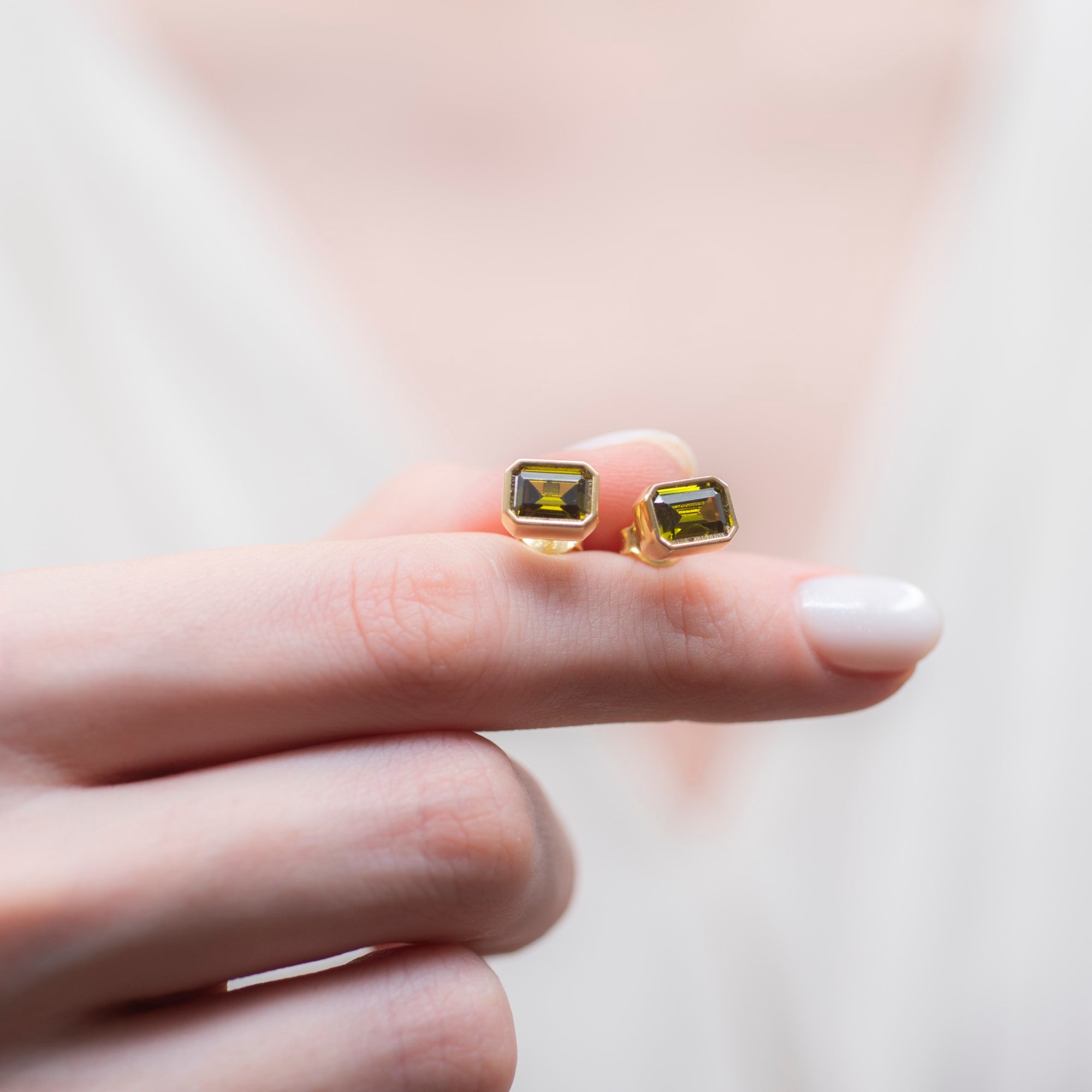 Rectangle Peridot Stud Earrings in 14K Solid Gold, August Birthstone Baguette Cut Jewelry Queen Jewelry Earrings
