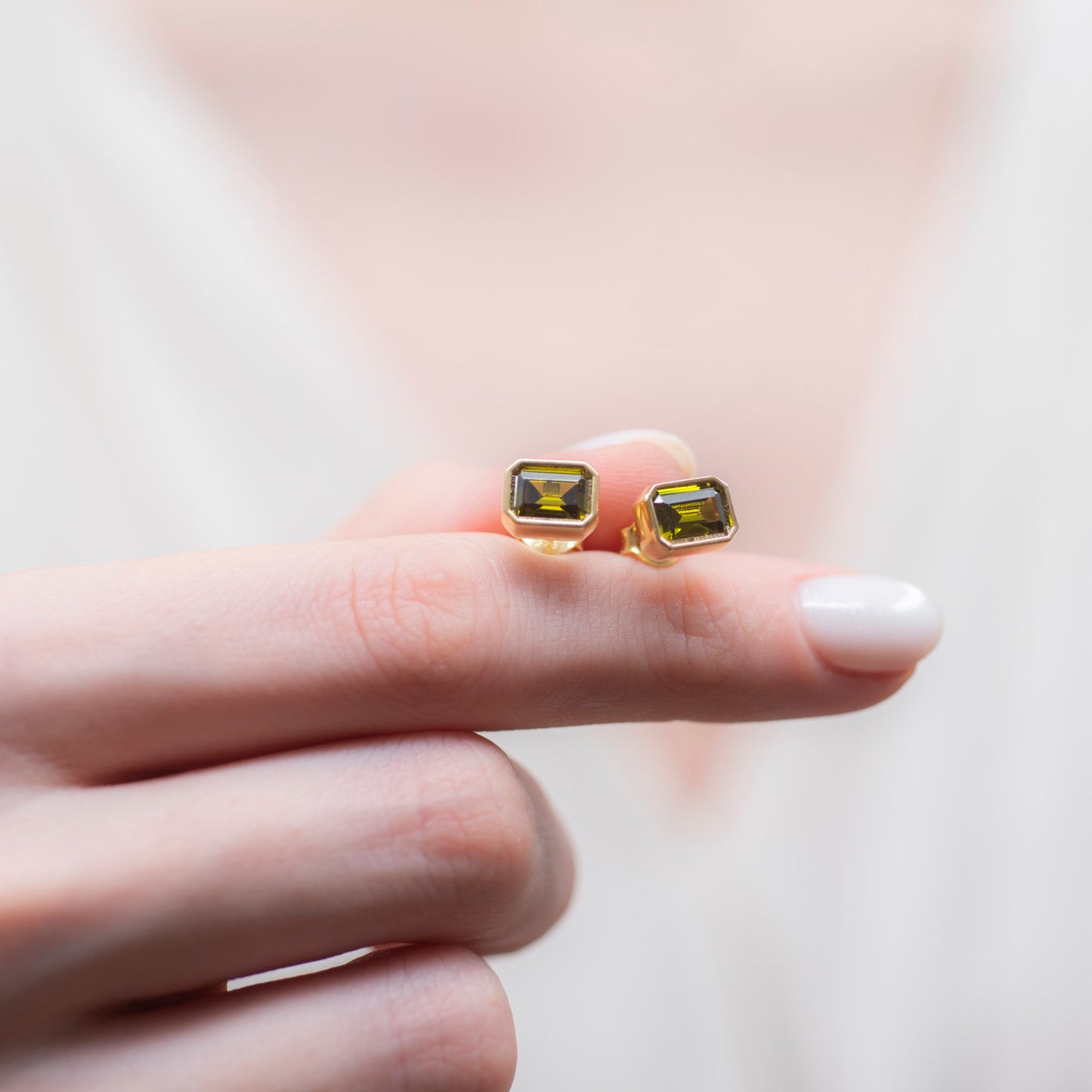 Rectangle Peridot Stud Earrings in 14K Solid Gold, August Birthstone Baguette Cut Jewelry Queen Jewelry Earrings