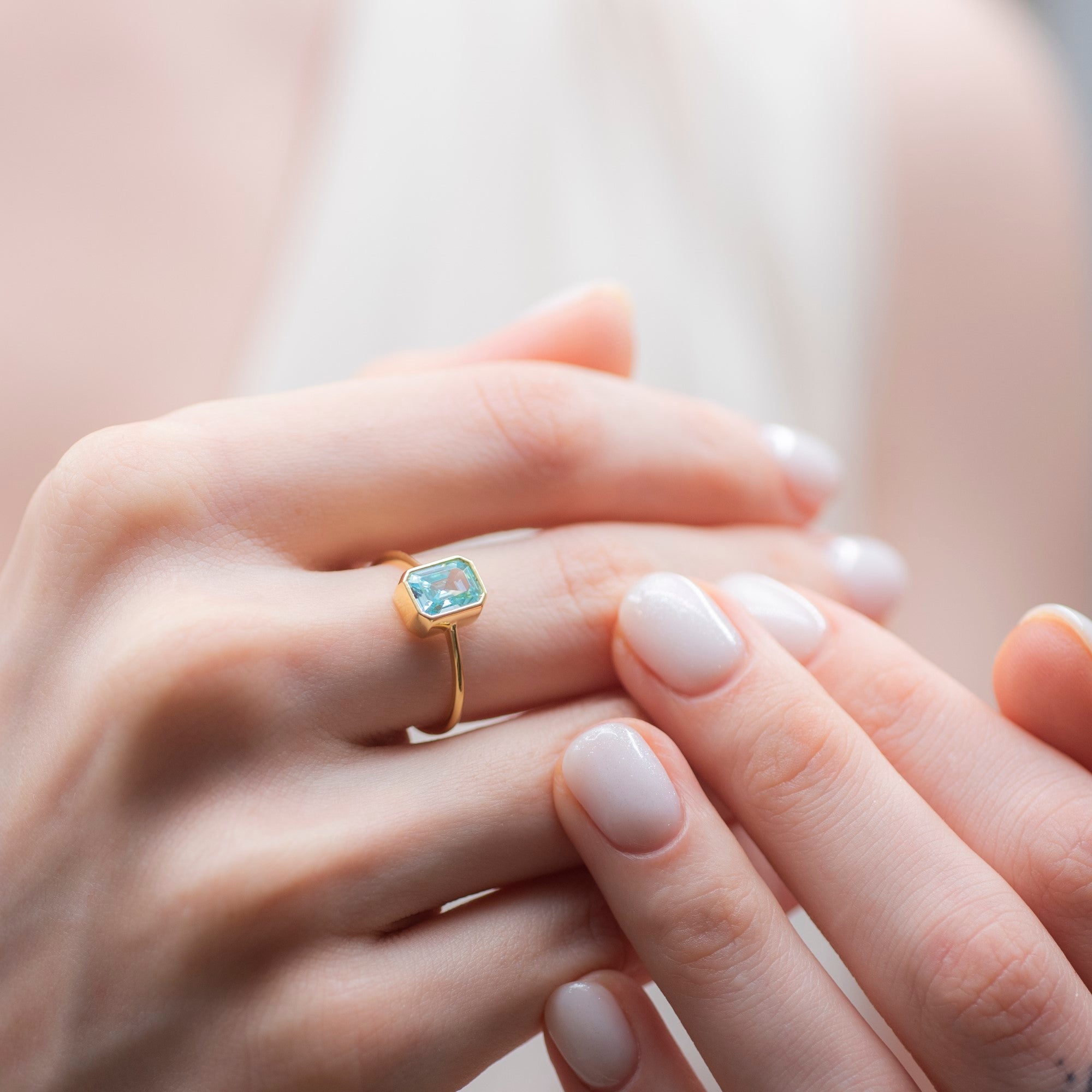 Aquamarine Rectangle Ring 14K Solid Gold, March Birthstone, Baguette Cut Design Queen Jewelry Rings
