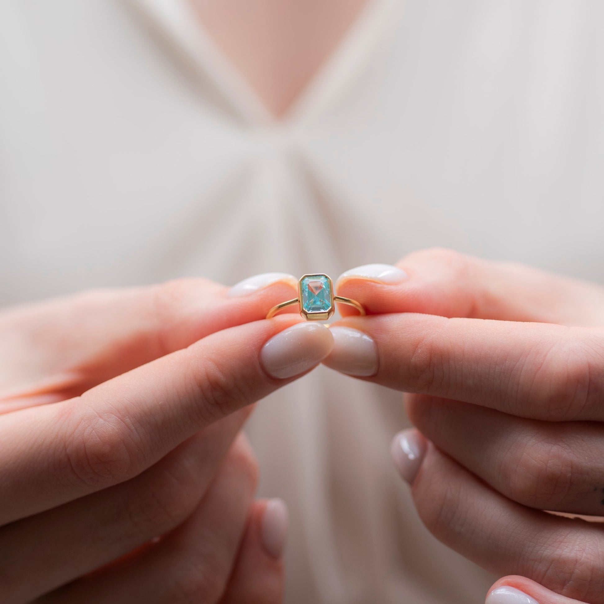 Aquamarine Rectangle Ring 14K Solid Gold, March Birthstone, Baguette Cut Design Queen Jewelry Rings
