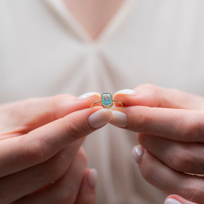 Aquamarine Rectangle Ring 14K Solid Gold, March Birthstone, Baguette Cut Design Queen Jewelry Rings