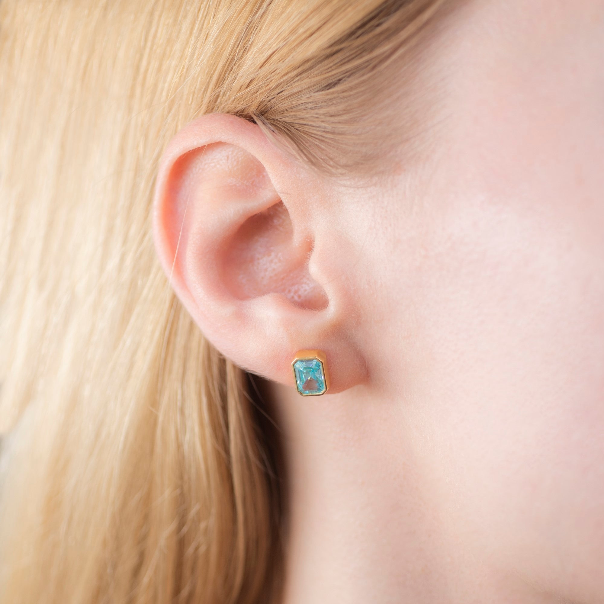 Rectangle Aquamarine Stud Earrings in 14K Solid Gold, March Birthstone Baguette Cut Jewelry Queen Jewelry Earrings
