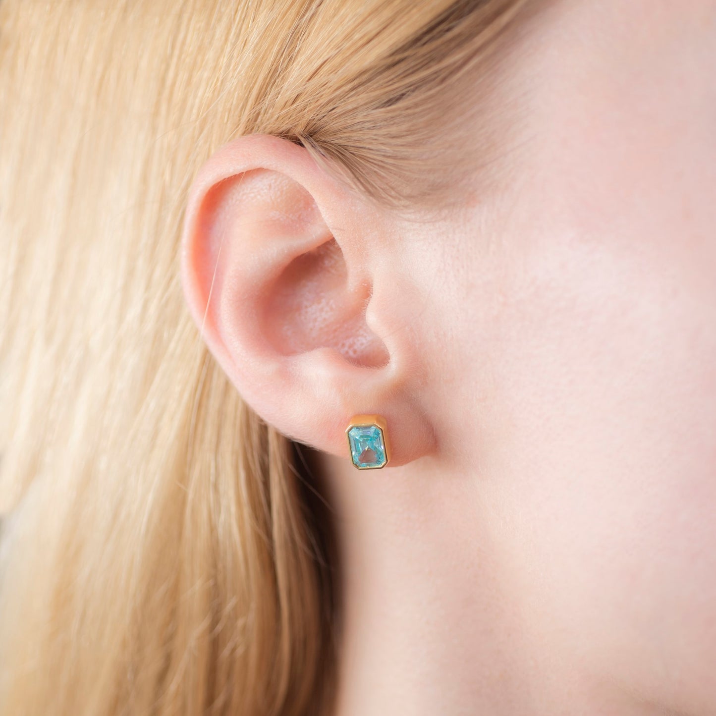 Rectangle Aquamarine Stud Earrings in 14K Solid Gold, March Birthstone Baguette Cut Jewelry Queen Jewelry Earrings