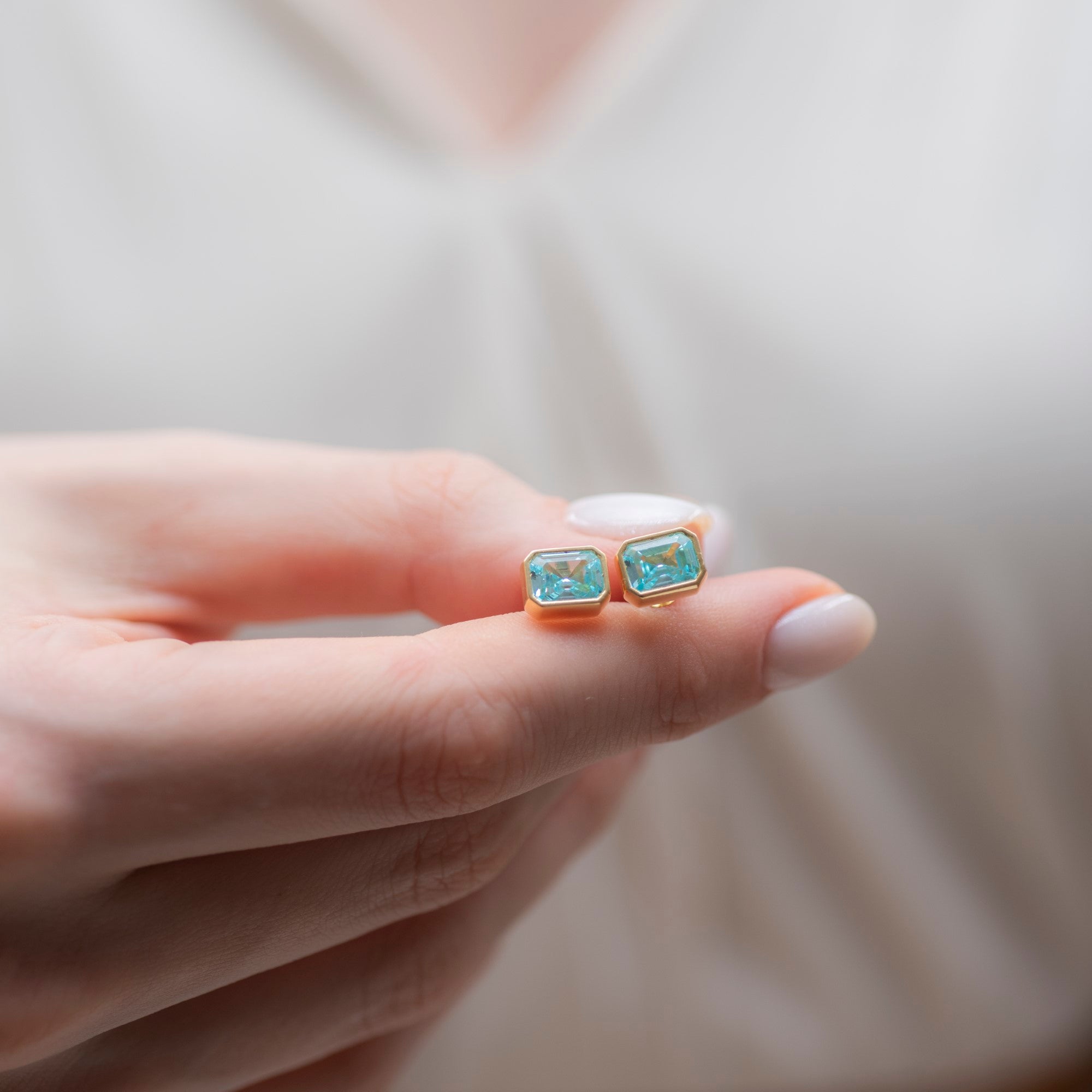 Rectangle Aquamarine Stud Earrings in 14K Solid Gold, March Birthstone Baguette Cut Jewelry Queen Jewelry Earrings