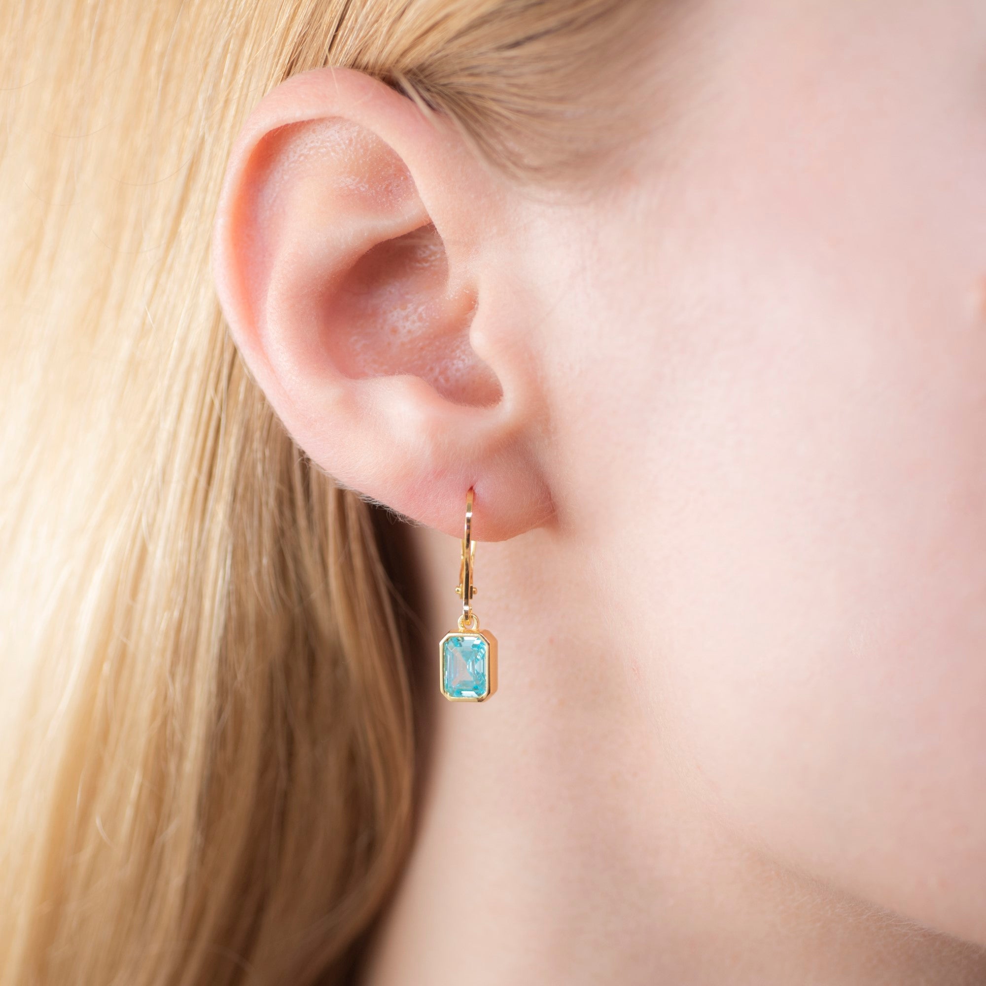 Rectangle Aquamarine Dangling Earrings in 14K Solid Gold, March Birthstone Baguette Cut Jewelry Queen Jewelry Earrings