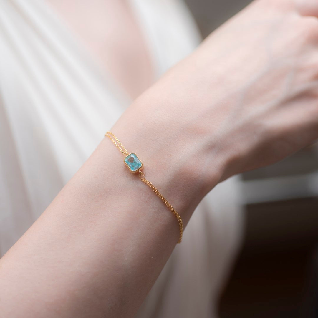 Aquamarine Rectangle Bracelet 10K/14K Solid Gold, March Birthstone Baguette Jewelry