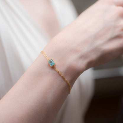 Aquamarine Rectangle Bracelet 10K/14K Solid Gold, March Birthstone Baguette Jewelry