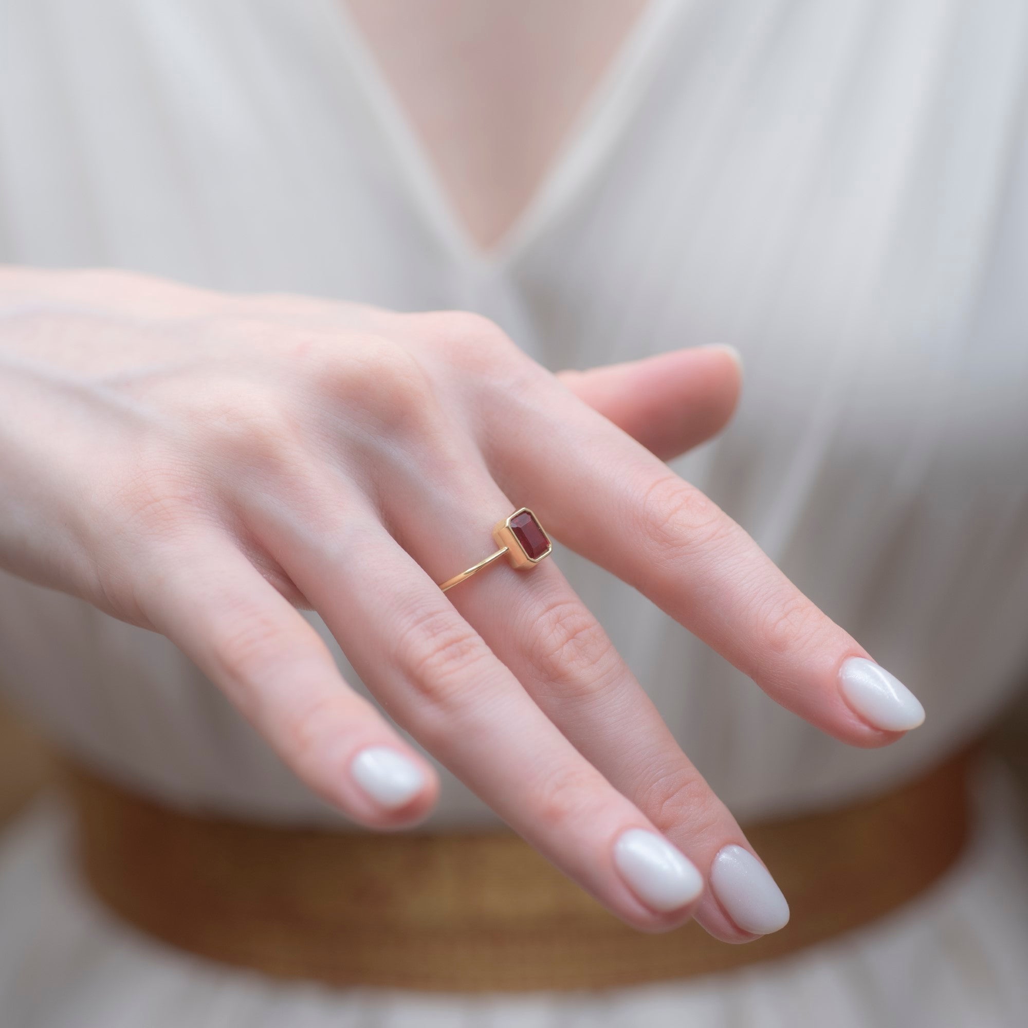 Ruby Rectangle Ring 14K Solid Gold, July Birthstone, Baguette Cut Design Queen Jewelry Rings