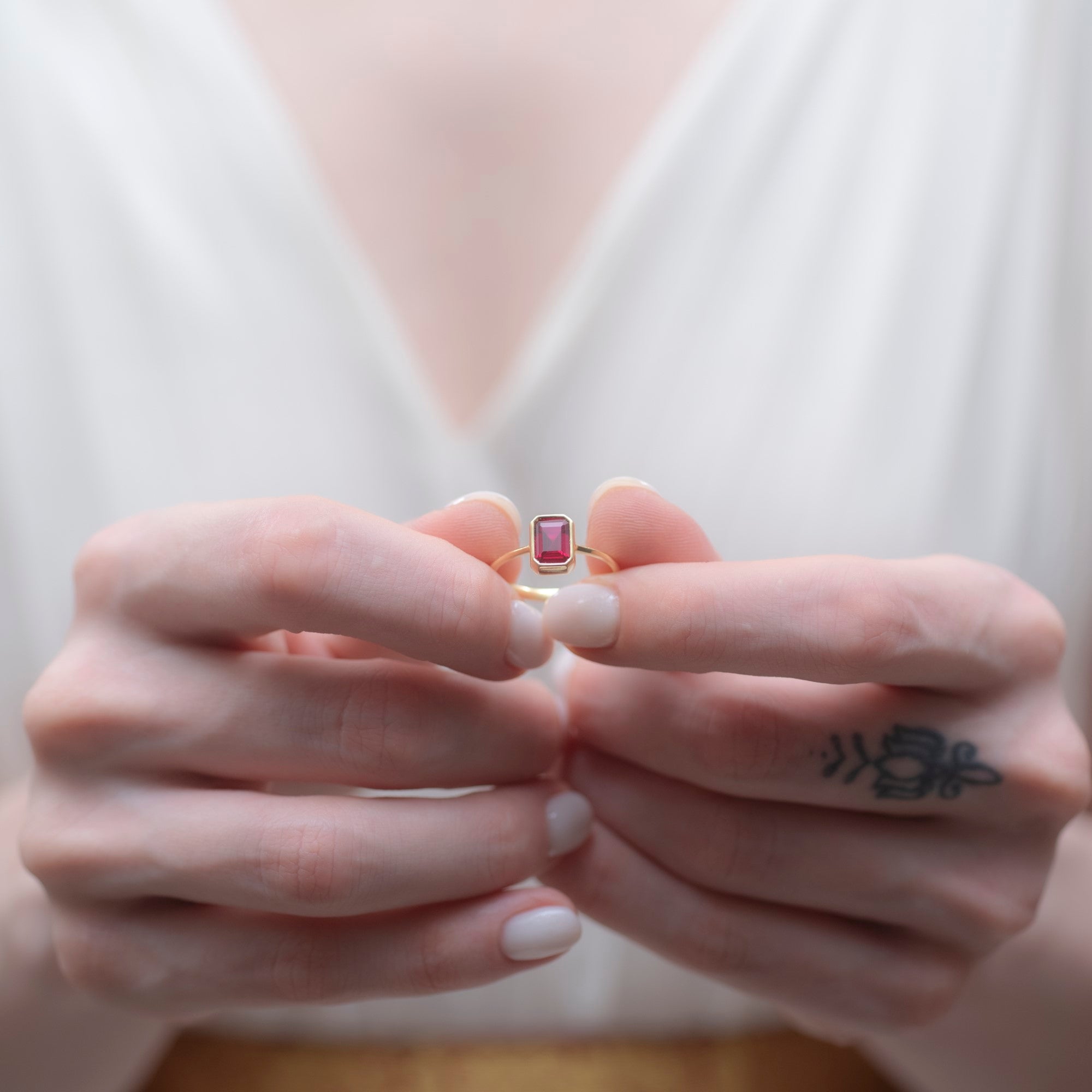 Ruby Rectangle Ring 14K Solid Gold, July Birthstone, Baguette Cut Design Queen Jewelry Rings