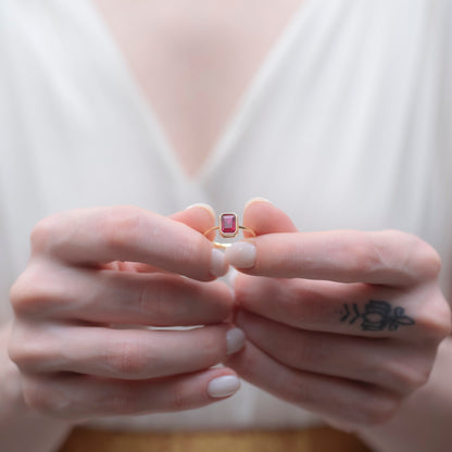 Ruby Rectangle Ring 14K Solid Gold, July Birthstone, Baguette Cut Design Queen Jewelry Rings