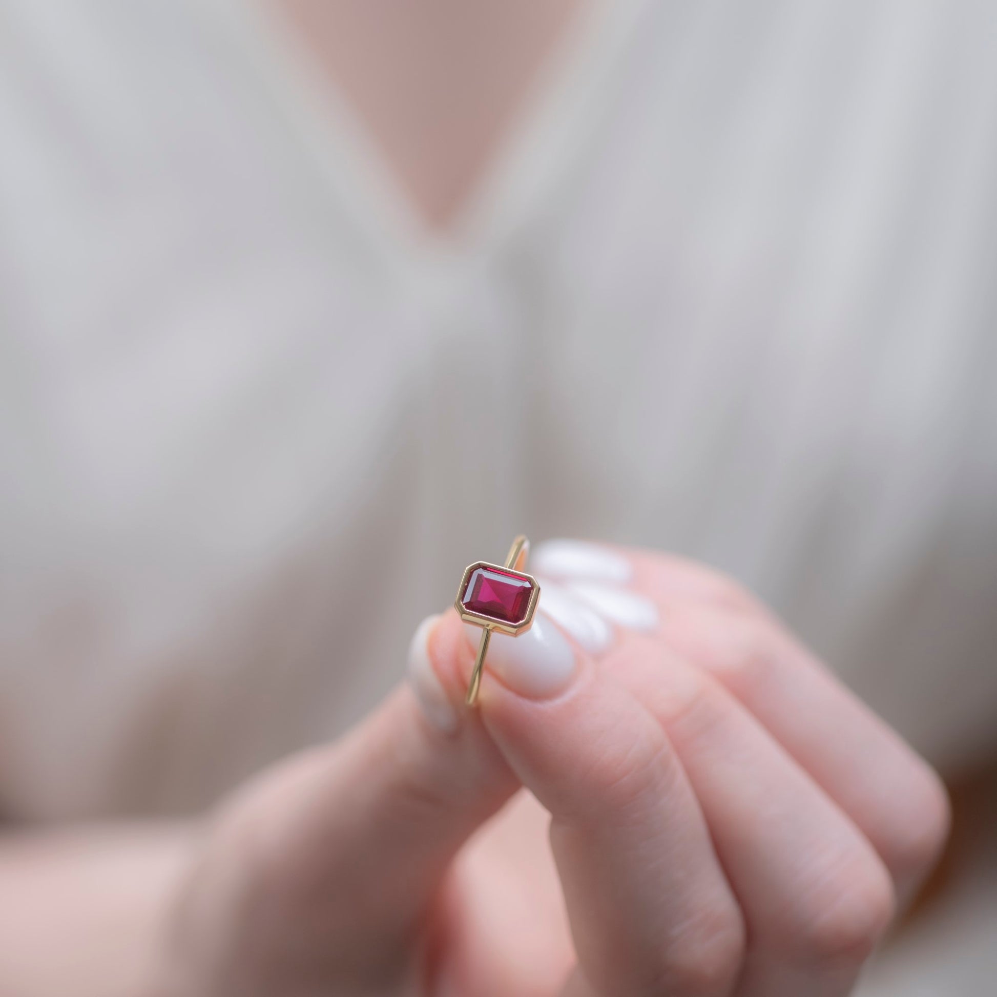 Ruby Rectangle Ring 14K Solid Gold, July Birthstone, Baguette Cut Design Queen Jewelry Rings