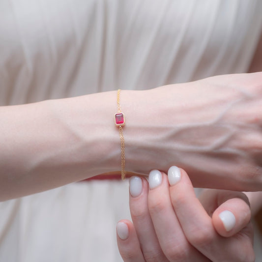 Ruby Rectangle Bracelet 10K/14K Solid Gold, July Birthstone Baguette Jewelry