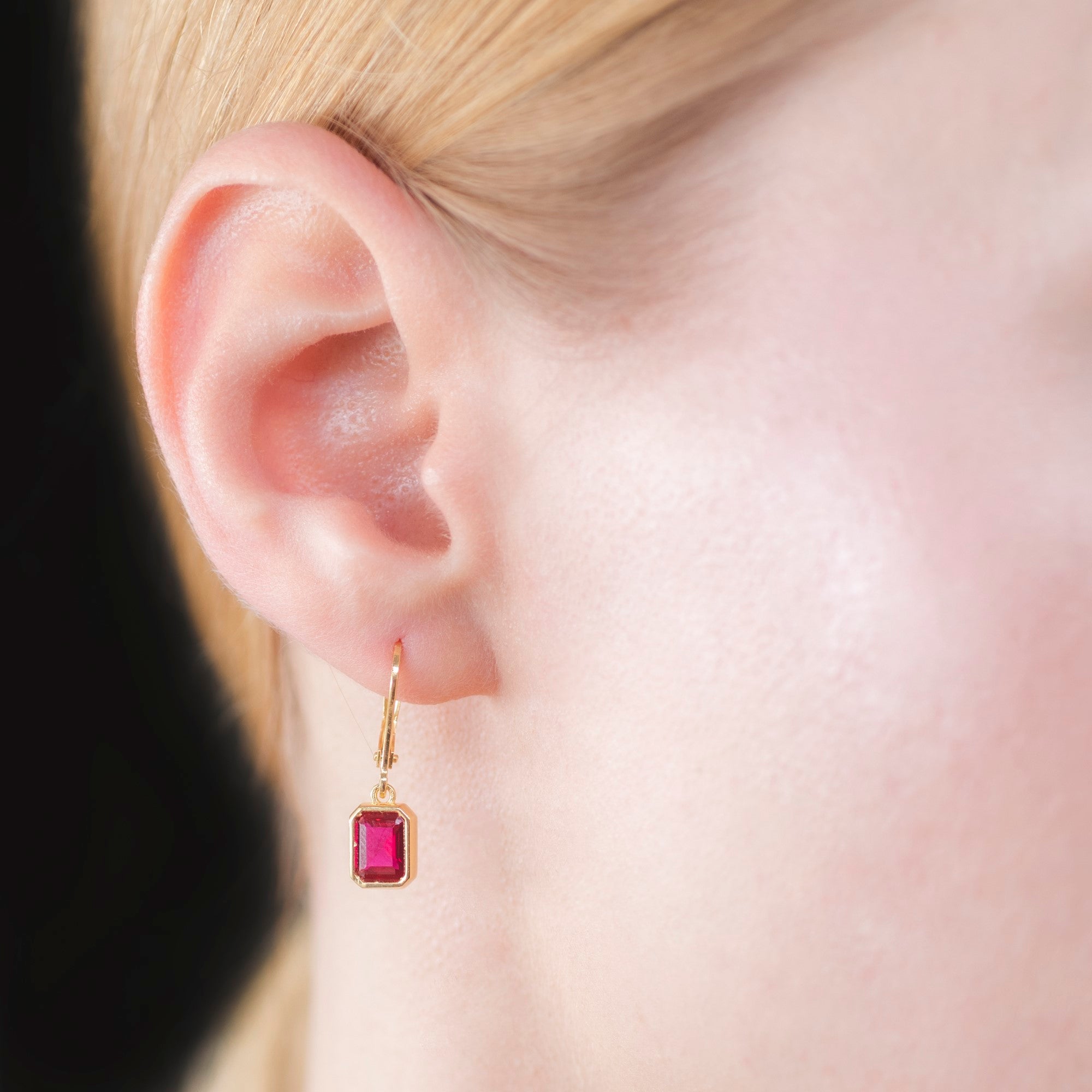 Rectangle Ruby Dangling Earrings in 14K Solid Gold, July Birthstone Baguette Cut Jewelry Queen Jewelry Earrings
