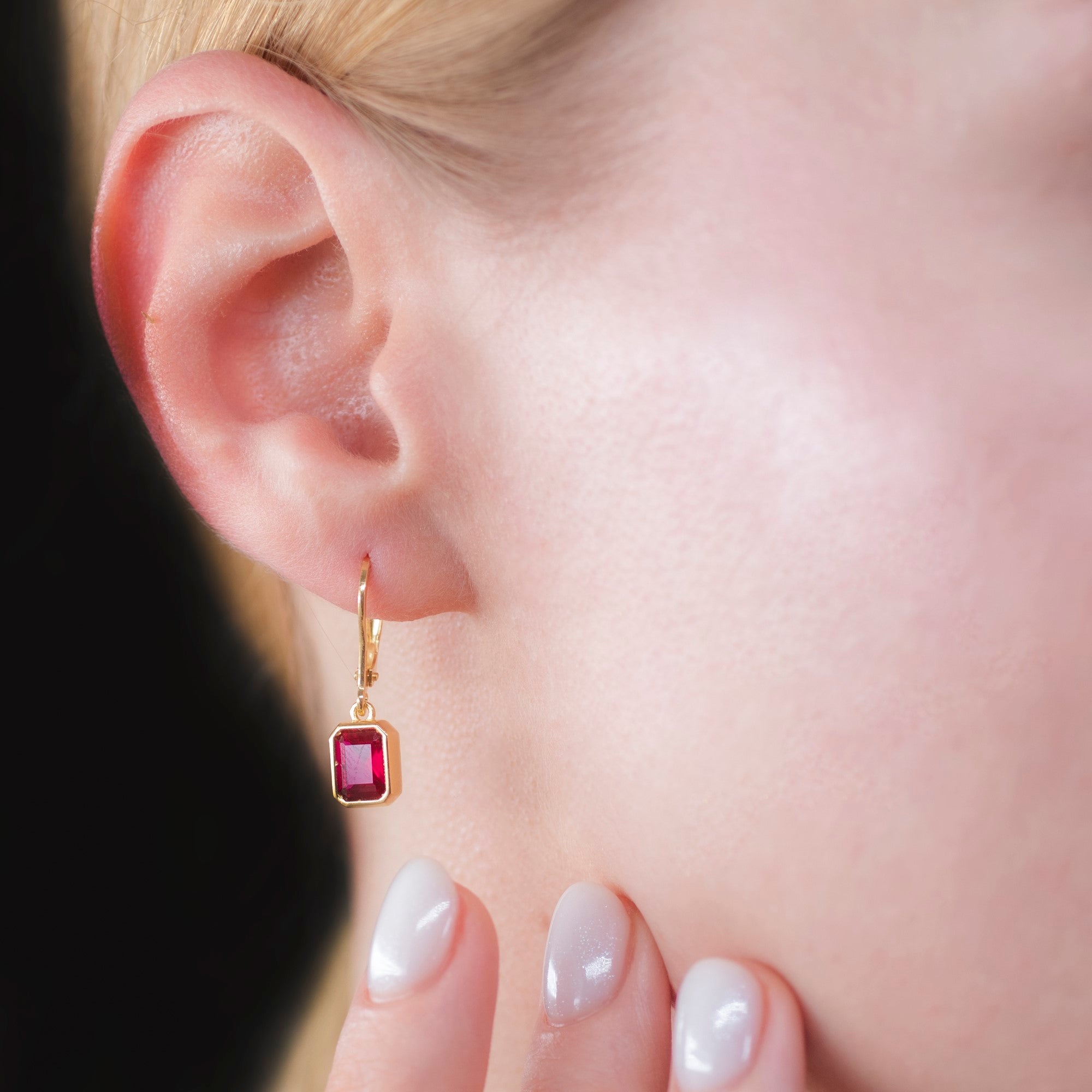Rectangle Ruby Dangling Earrings in 14K Solid Gold, July Birthstone Baguette Cut Jewelry Queen Jewelry Earrings