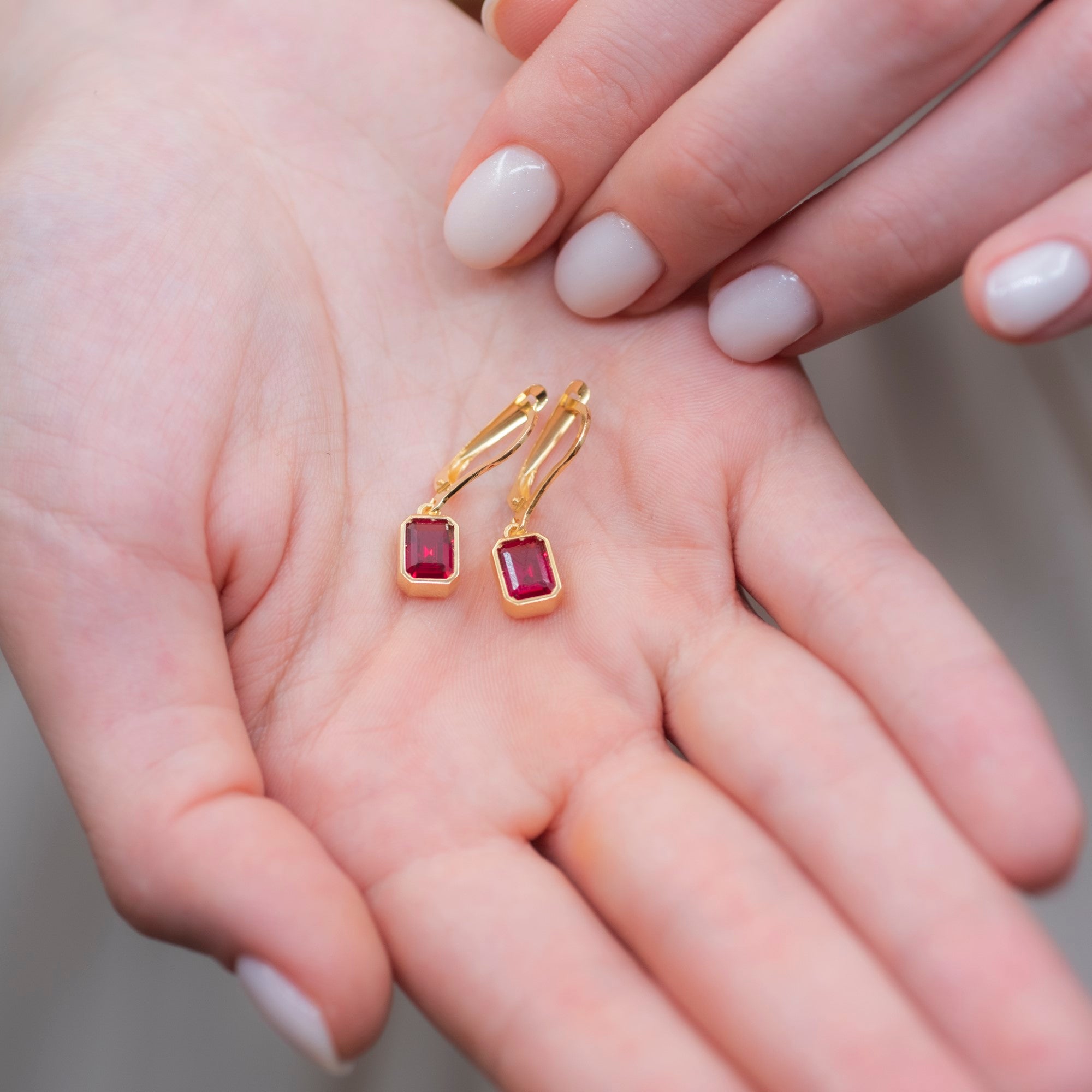 Rectangle Ruby Dangling Earrings in 14K Solid Gold, July Birthstone Baguette Cut Jewelry Queen Jewelry Earrings