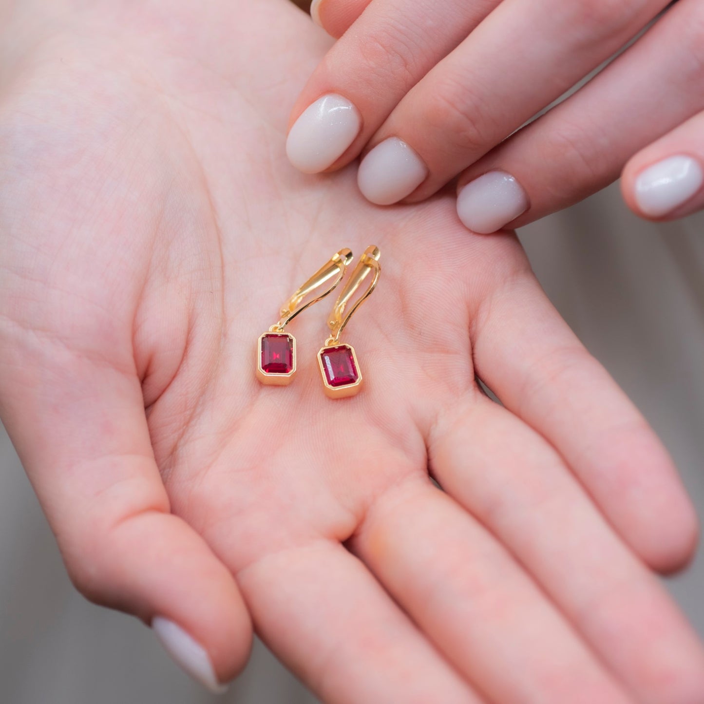 Rectangle Ruby Dangling Earrings in 14K Solid Gold, July Birthstone Baguette Cut Jewelry Queen Jewelry Earrings