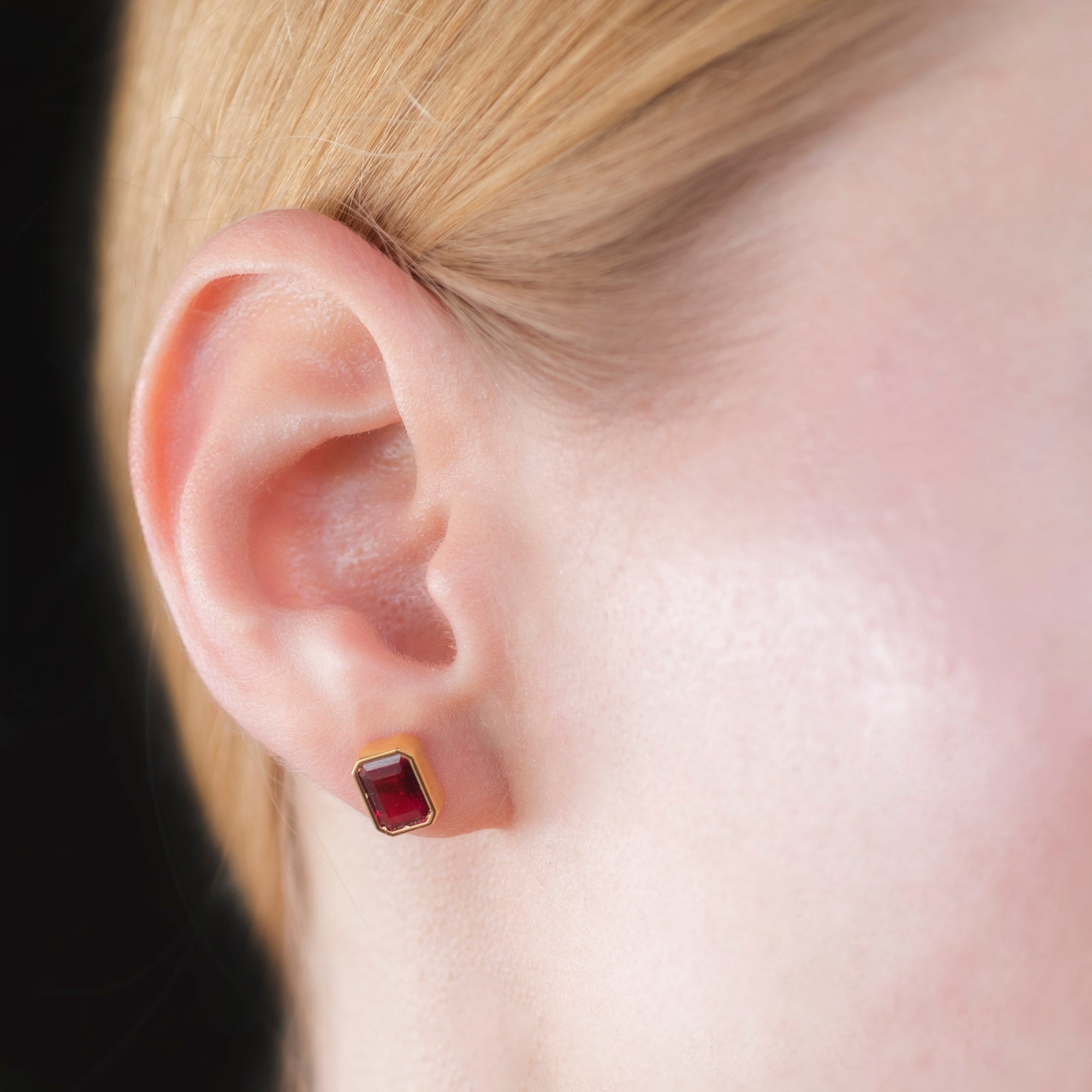 Rectangle Ruby Stud Earrings in 14K Solid Gold, July Birthstone Baguette Cut Jewelry Queen Jewelry Earrings