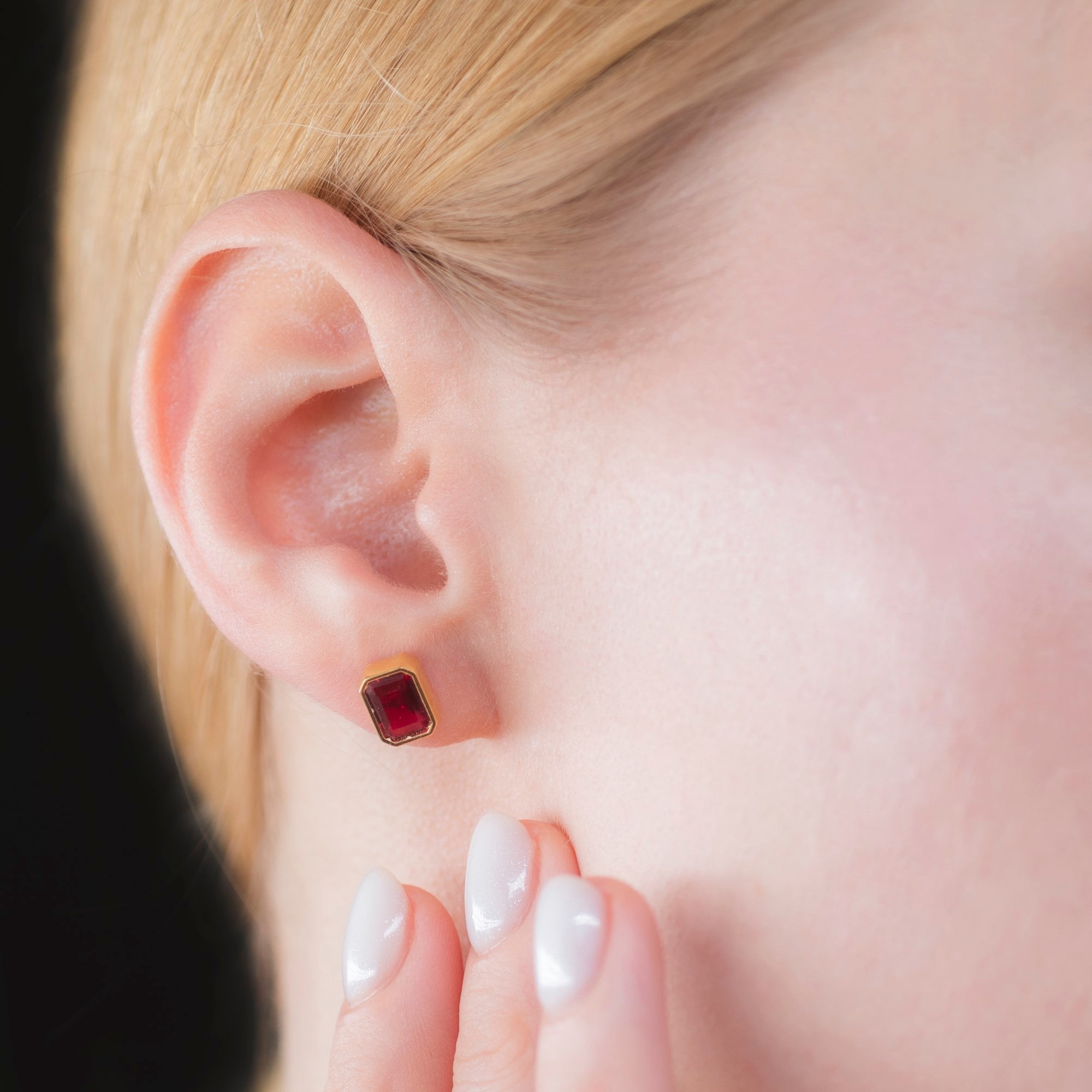 Rectangle Ruby Stud Earrings in 14K Solid Gold, July Birthstone Baguette Cut Jewelry Queen Jewelry Earrings
