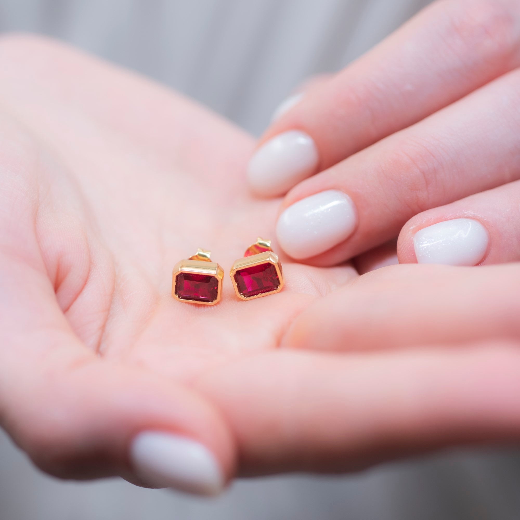 Rectangle Ruby Stud Earrings in 14K Solid Gold, July Birthstone Baguette Cut Jewelry Queen Jewelry Earrings