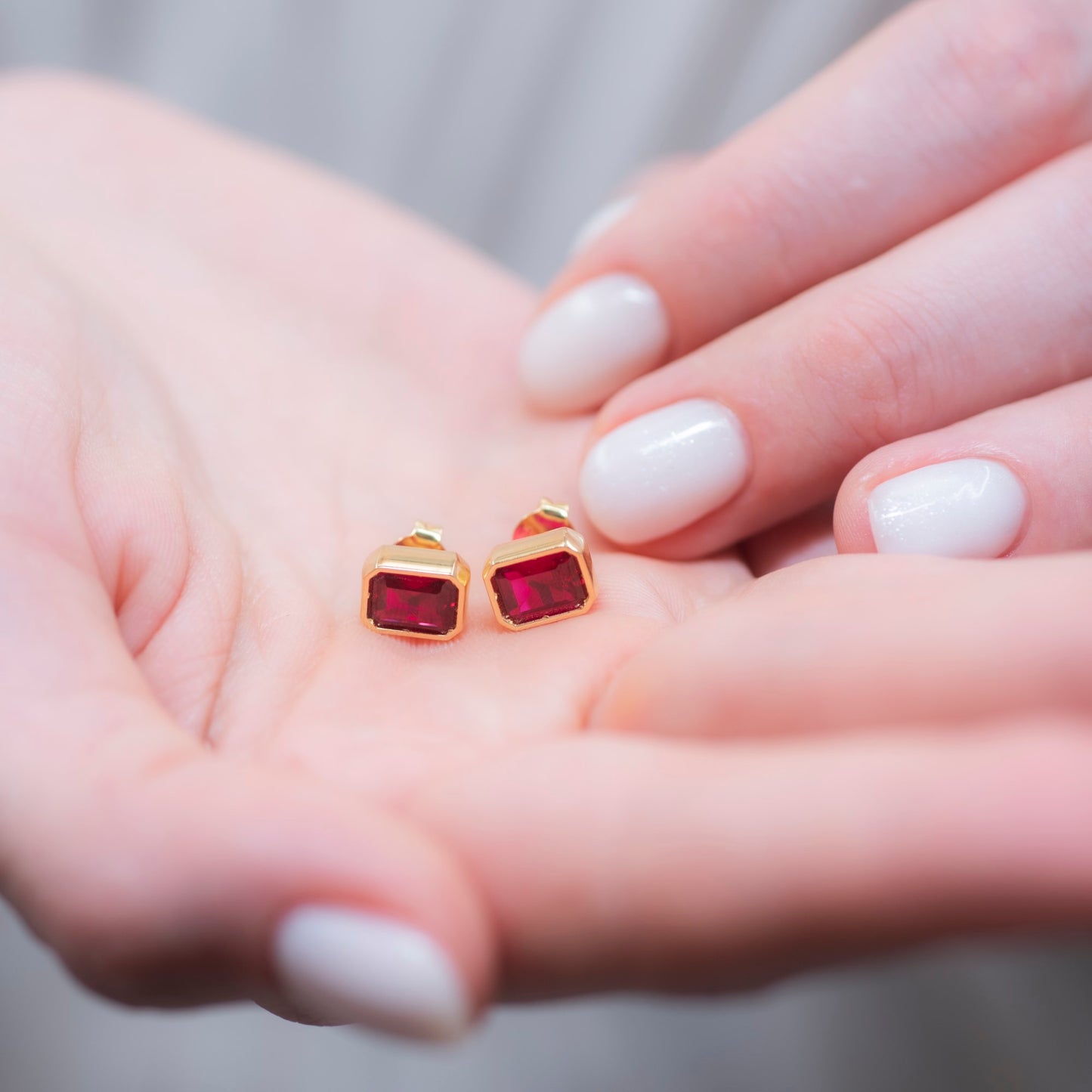 Rectangle Ruby Stud Earrings in 14K Solid Gold, July Birthstone Baguette Cut Jewelry Queen Jewelry Earrings